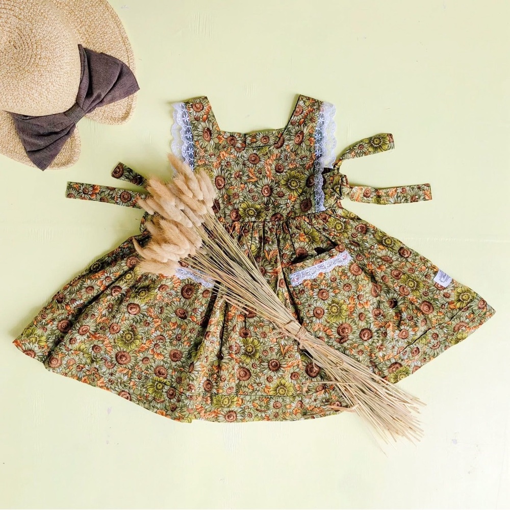 Vintage Floral Green Kids Casual Dress